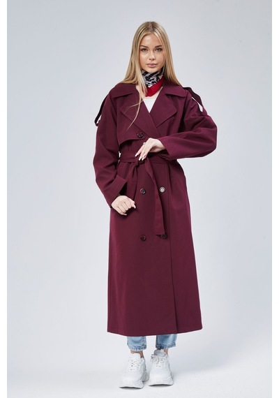 Kadın Oversize Astarlı Uzun Trençkot Bordo