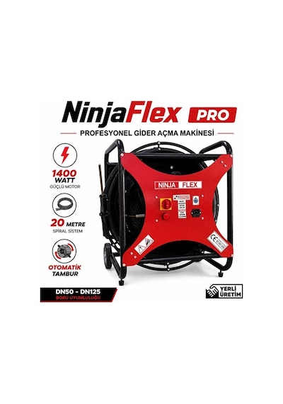 ninjaflex PRO Profesyonel Gider Açma Makinesi 20 Metre Otomatik Tamburlu 1400 Watt (El Kumandası + Ayak Pedalı)