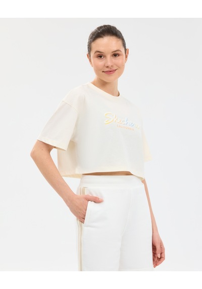 Skechers W Crop Graphic T-shirt Kadın Beyaz Tshirt S2610054-3855