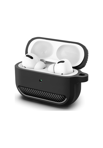 Airpods Pro 1.nesil İçin Fiber Karbon Görünümlü Airpods Pro 1 Silikon Kılıf Siyah