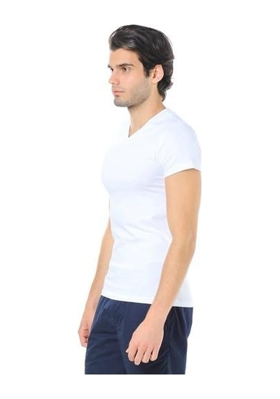 Mavi Stretch V Yaka Tişört-beyaz Beyaz