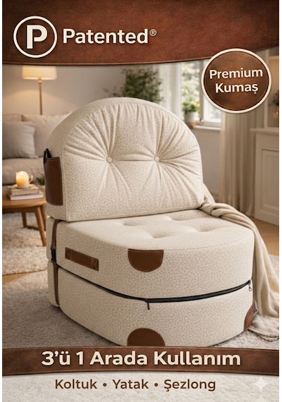 Viscolog Comfy Premium Teddy Kumaşlı Fermuarlı Modüler Çocuk Aktivite Koltuğu ve Yer Minderi 50 x 50 x 70 CM Krem