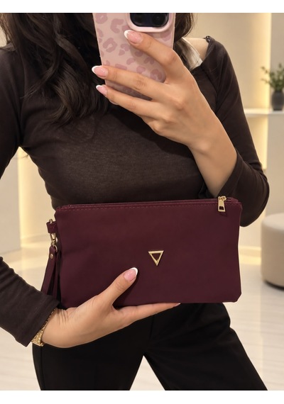 D&s Accessories Kadın Suet Clutch Şık El Çantası Bordo