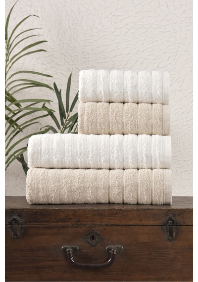 Eponj Home 4lü Havlu Seti Dalga 50x85cm 2ad. +70x140cm 2ad. Bej-krem Bej-krem