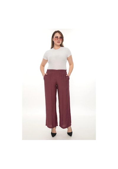 Kadın Beli Lastikli Rahat Kesim Pantolon Günlük Şık Ve Konforlu Bordo