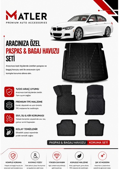 Bmw 3 Serisi F30 2015 Model 4d Ekstra Havuzlu Paspas Ve Bagaj Havuzu Set