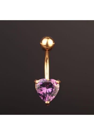 Zirkon Tek Taşlı Kalp Model Göbek Piercingi Kalpli Göbek Piercingi Pembe