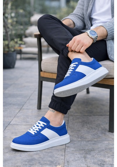 Dmr Elegance Jy011 Line Erkek Günlük Bağcıklı Süet Spor Sneaker Ayakkabı Sbt - Mavi/beyaz