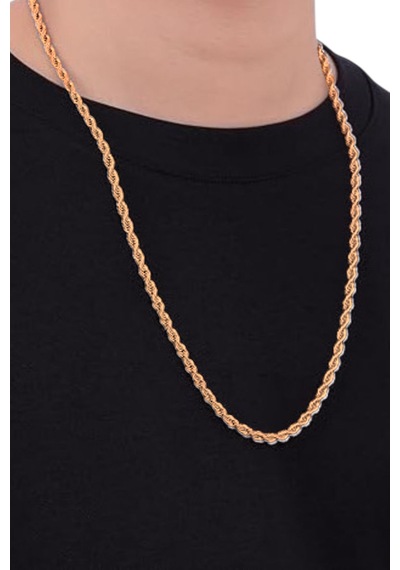 Gümüş Kaplama 316 L Paslanmaz Çelik Kz-106 Singapur Örme Halat Zincir Kolye 3 Mm. Gold Altın