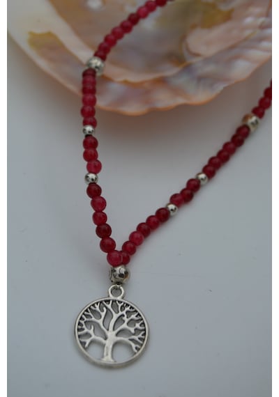 Stoneage Jade Doğal Taşlı Hayat Ağacı Kadın  Kolye Çok Renkli