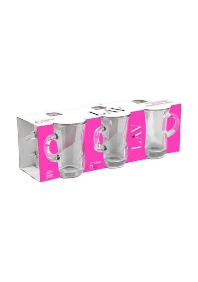 Lav Yudum Cam Kulplu Çay Bardağı 6 Kişilik 95 ml Kulplu