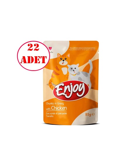 Enjoy Kedi Pouch Tavuklu Yaş Mama Sos İçinde Et Parçacıklı 85 Gr 22 Ad