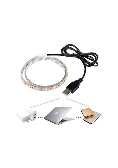 1 Metre Tv Arkası Aydınlatma 5V Usb Şerit Led Işık Beyaz Renk