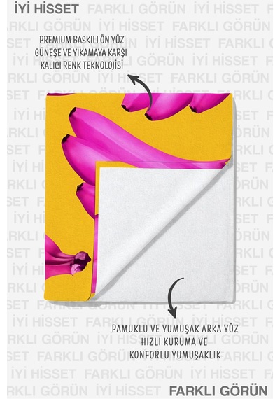 Muz Desenli Tropikal Sarı Pembe Plaj Havlusu - Modern Pop Art Yazlık Hızlı Kuruyan Mikrofiber Havlu Çok Renkli