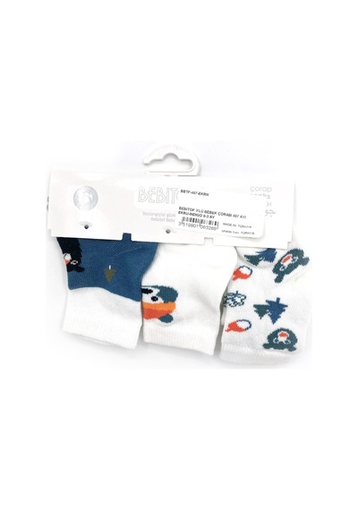 Bebitof 3'lü Bebek Çorabı 407 Ekru-indigo Ekru - İndigo