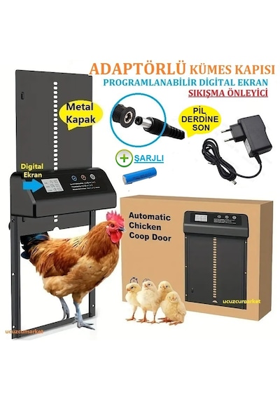 Adaptörlü Zaman Ayarlı Digital Ekran Kümes Kapısı Şarjlı-sıkışma Önleyici