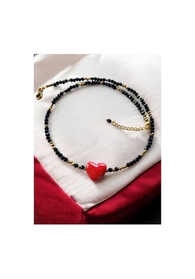 Spinel Ve Hematit Taşı Kalp Kolye Siyah - Sarı