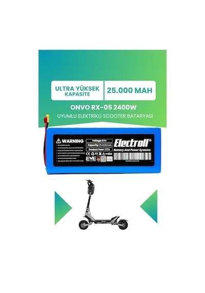 Onvo Rx-05 2400w Uyumlu Batarya Ultra Yüksek Kapasite 60v 25.000mah Elektrikli Scooter Bataryası Çok Renkli