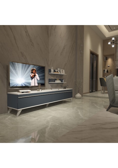 Decoraktiv Eko 4 Mdf Std Retro Tv Ünitesi Tv Sehpası Beyaz - Antrasit