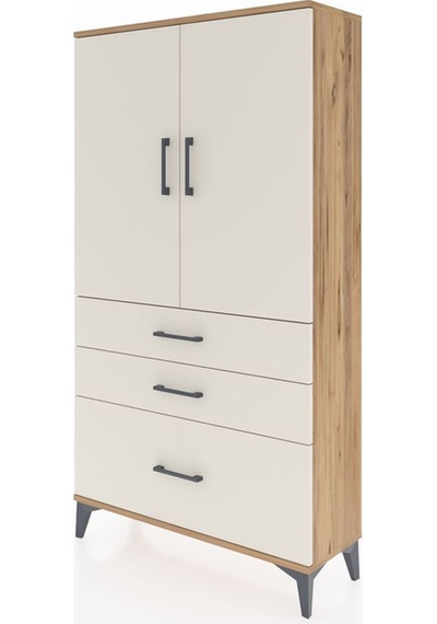 Arges Dolap Tek Raflı 3 Çekmeceli Tek Askılı 88x30x163 Çam-ay... Çam