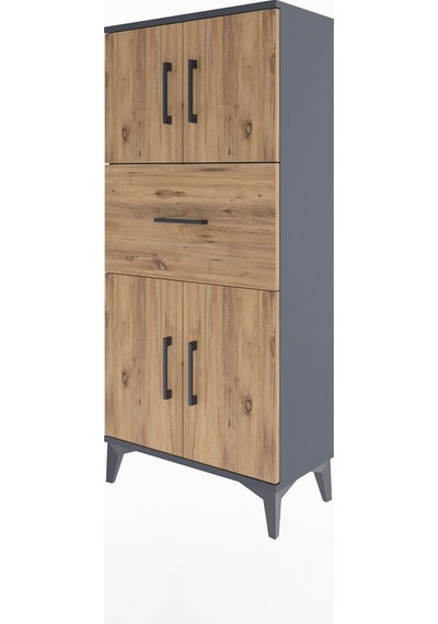 Arges Dolap Tek Raflı Tek Çekmeceli 4 Kapaklı 60x30x134 Antra... Antrasit