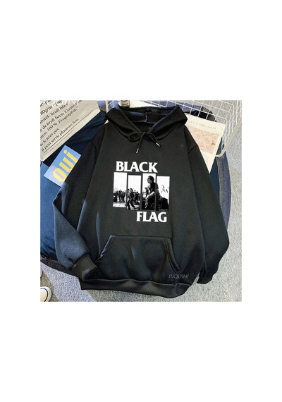 Tarzsokak Siyah Unisex Punk Rock Grubu Siyah Bayrak Grafik Kapüşonlular Sokak Funko Pop Vintage Rahat