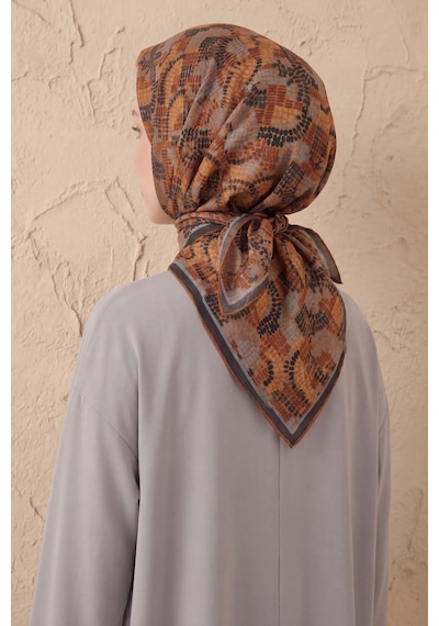 Silk Home Soft Eşarp Melodi Desen Koyu Turuncu 90x90 Çok Renkli