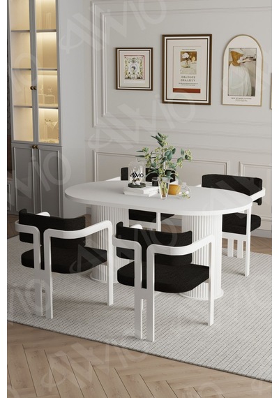 Avvio Caren Ptt Lake Mdf Ayak 4'lü Tokyo Metal Demonte Sandalye 80x140 Masa Sandalye Takımı Beyaz