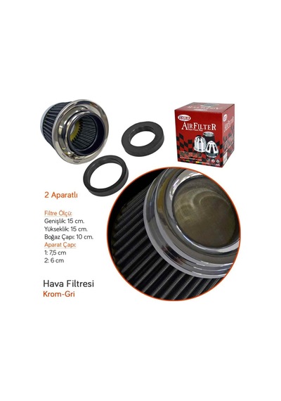 Carub Ses Ve Performans Arttırıcı Açık Hava Filtresi +6 Hp Gri Aparatlı Üniversal 00 Şüscaroto Aksesuar