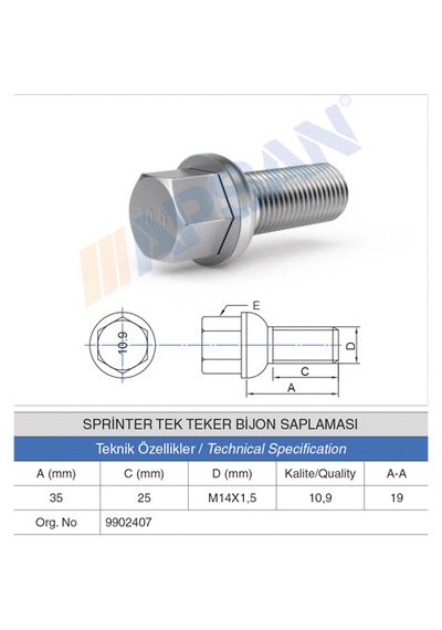 20 Adet Sprinter Tek Teker Bijon Saplaması