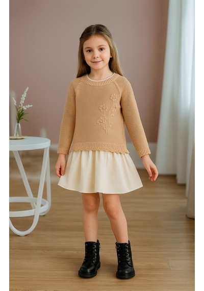Xo Kids Kız Çocuk Elbise 3-7 Yaş 4026 Bej