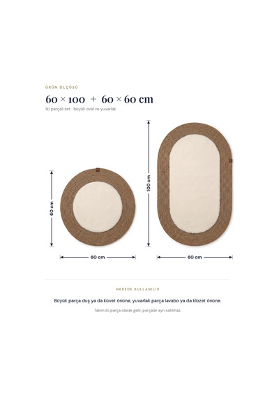 Banyo Paspası Takımı 60x100+60x60 Cm Düz Bej & Camel