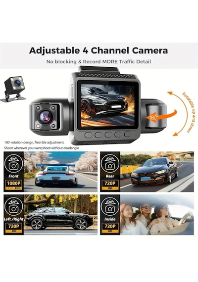 4 Kanallı Wifi Araç Kamerası 1080p Full Hd Gece Görüşlü 170 Geniş Açı Park Modu Dash Cam