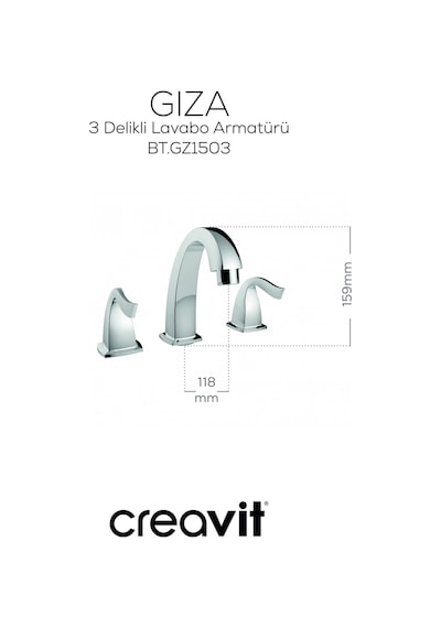 Creavit Giza Lavabo Armatürü Krom 3 Delikli Sifonlu Bt.gz1503