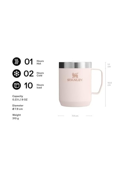 Legendary Camp Mug Paslanmaz Çelik Termos Bardak, Pembe Kuvars Rose Quartz , 0.23 Litre Açık Beyaz