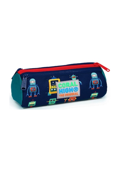 Coral High Kids Lacivert Robot Desenli Üç Bölmeli Kalem Çantası  2