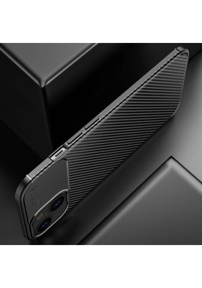Apple Uyumlu iPhone 13 Uyumlu Silikon Kılıf Karbon Desenli Kamera Korumalı Autofocus Kapak Siyah Siyah -