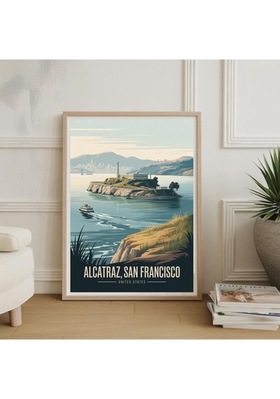 Alcatraz Adası'na Ait Eski Bir Seyahat Posteri San Francisco Duvar Sanatı