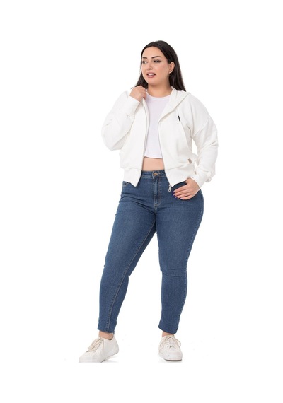 Büyük Beden Kanguru Cepli Kapüşonlu Üç İplik Beyaz Sweatshirt-beyaz Beyaz