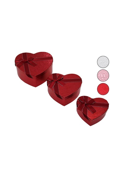 3pcs Parlak Renkli - Kabartma Desen Karton Hediye Kutusu Kurdelalı 15-18-21cm Çok Renkli