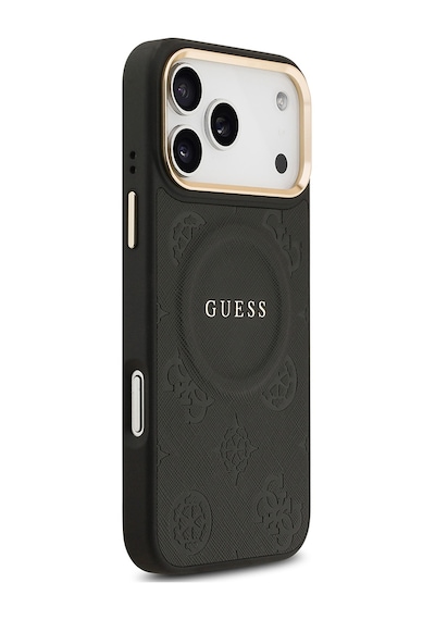 Apple Uyumlu iPhone 17 Pro Max Kılıf Guess Lisanslı M-safeli Sıcak Baskılı Yazı Logolu Pu Deri Peony Siyah Siyah