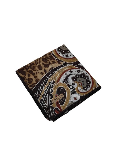 Mim Eşarp Emilya Fres Krep Leopar Desenli Eşarp 90x90 Cm Kahve - Gold