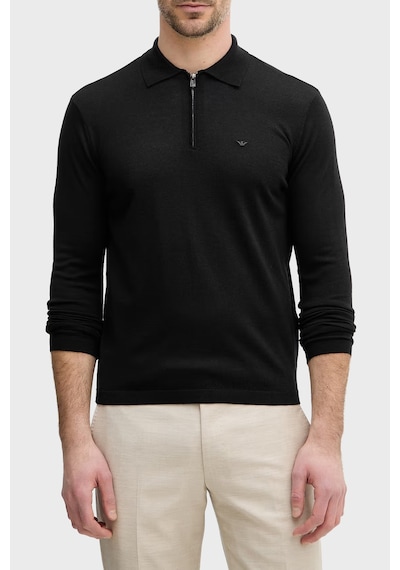 Emporio Armani Logolu % 100 Yün Yarım Fermuarlı Polo Erkek Polo Em004381 Af23421 Uc001 Siyah