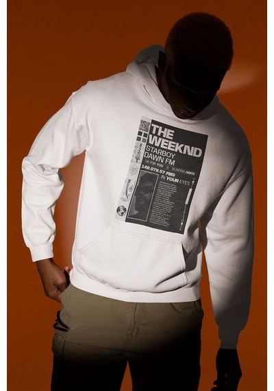 Sevbano The Weeknd Rapper Starboy Dawn Fm Baskılı Unisex Oversize Hoodie Beyaz