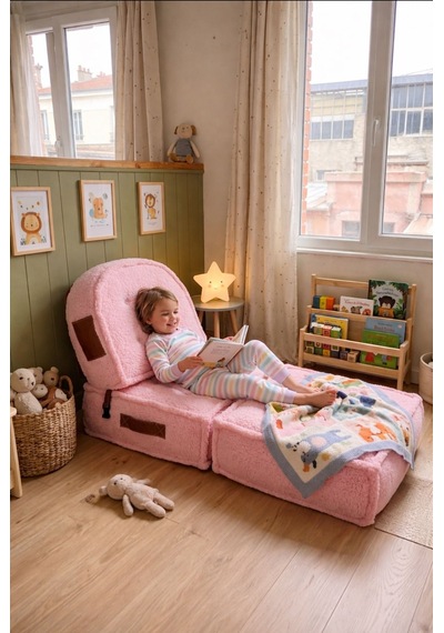 Viscolog Comfy Premium Teddy Kumaşlı Fermuarlı Modüler Çocuk Aktivite Koltuğu Ve Yer Minderi Seti 50x50 70cm Pembe