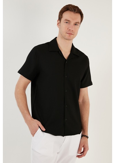 Buratti Apaş Yaka Kısa Kollu Regular Fit Erkek Gömlek Cf24S117842 Siyah