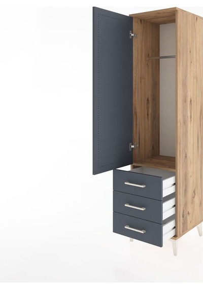 Hyperion Dolap Tek Raflı 3 Çekmeceli Tek Askılı 44x44x182 Çam... Çam