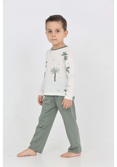 Toontoy Kids Toontoy Erkek Çocuk Palmiye Baskılı Pijama Takım Koyu Yeşil