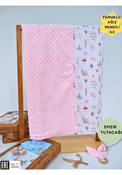 Nohut Desenli %100 Pamuklu Çift Katlı Bebek Battaniyesi 85x85 Cm Kız/erkek Kundak & Mevsimlik Örtü Pembe