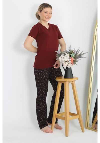 Akbeniz Kadın Kısa Kol Pamuk Penye Pijama Takım Bordo 4214-bordo Bordo
